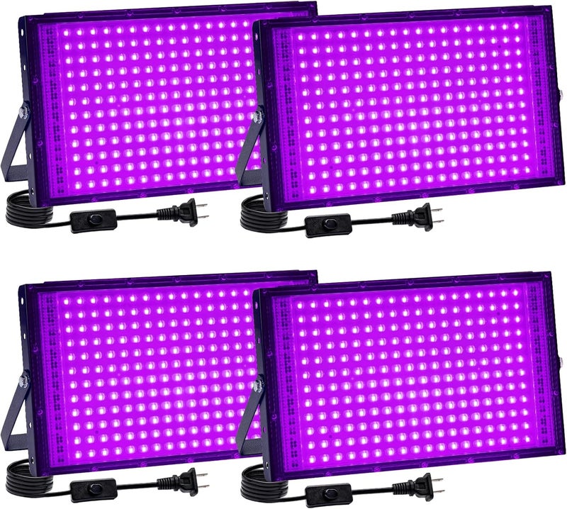 Akpgf Store 4 Pack 200W Black Light, LED Blacklight with US Plug and Switch, Black Lights for Glow and Neon Parties, Halloween, Body Painting, Birthday Party, Fluorescent Painting and Tapestry - Image 1